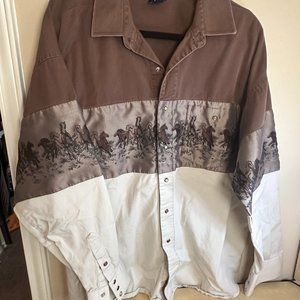 Vintage Wild Horses Western Shirt Panhandle Slim XL Rare